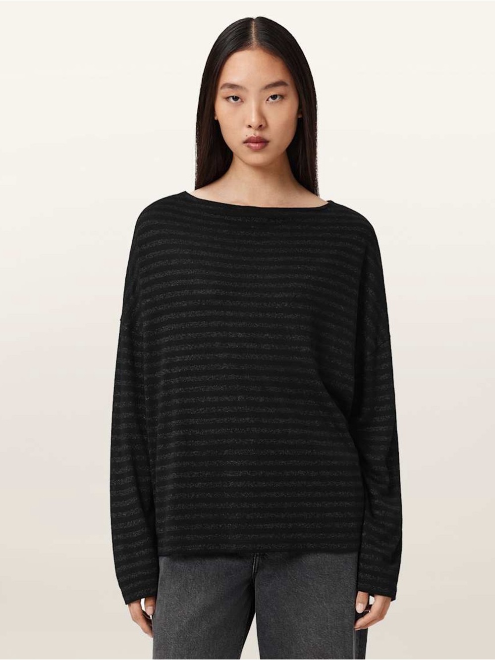 All Saints RINA STRIPED SHIMMER T-SHIRT